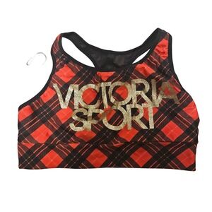 Victoria's‎ Sport Womens Plaid Sports Bra Racerback Red Black Size Medium